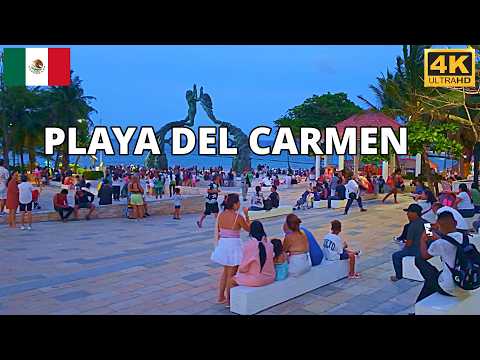Playa del Carmen, Mexico Evening Walking Tour -  4K City Exploration