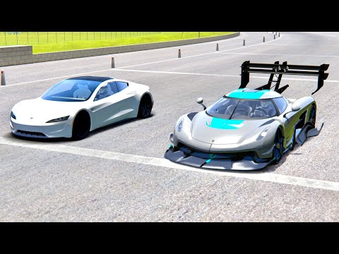 Koenigsegg Jesko GTR vs Tesla Roadster - Drag Race 2KM