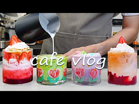 💕Cafe Vlog Collection/Pink Moods Only — Strawberry Parfait Time☕Cafe Vlog/ASMR/카페브이로그/no bgm