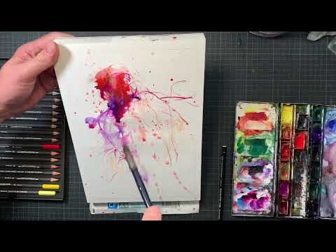 Vandopløselig blyant og akvarel str. A4 semi abstraktion