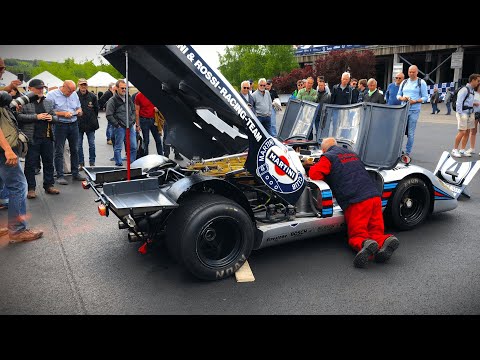 Porsche 917K: Engine warm-up, revving, flat v12 (FLAMES!!!) - 4K