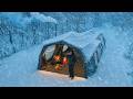 Camping In Heavy Snow With My Dog 3 Room Inflatable Tent Wood Stove ASMR