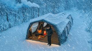 Download lagu Camping in Heavy Snow with My Dog . 3-Room Inflatable Tent . Wood Stove ASMR mp3