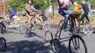Tall bikes w Les Muses Tanguent from Paris, France, Honkfest 2014, Cambridge