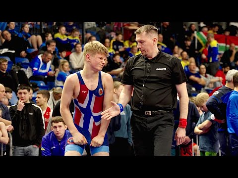 U15 Roman Melnychenko (UKR) vs Slava Ivanov (NOR) 62kg. Greco-roman boys youth wrestling. B-cam-man