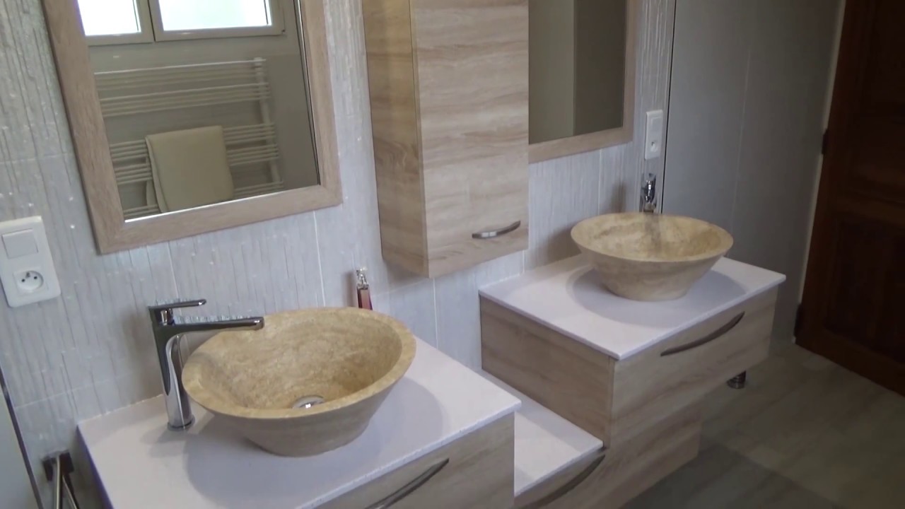 Modèle Jade / Meuble Salle de Bain Décalé et Vasque en Pierre par Atlantic Bain