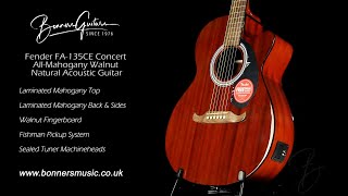 Video thumbnail for Fender FA-135CE Concert All-Mahogany Walnut Natural Acoustic Guitar | Bonners Guitar Store by Bonners Guitar Store