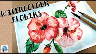 Watercolor Flowers | How to Paint a Flower in Watercolors | Hibiscus Flower in Watercolours I EASY