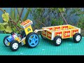 How To Make A Matchbox Tractor With Trolley At Home DIY Matchbox Tractor Toy With DC Motor
