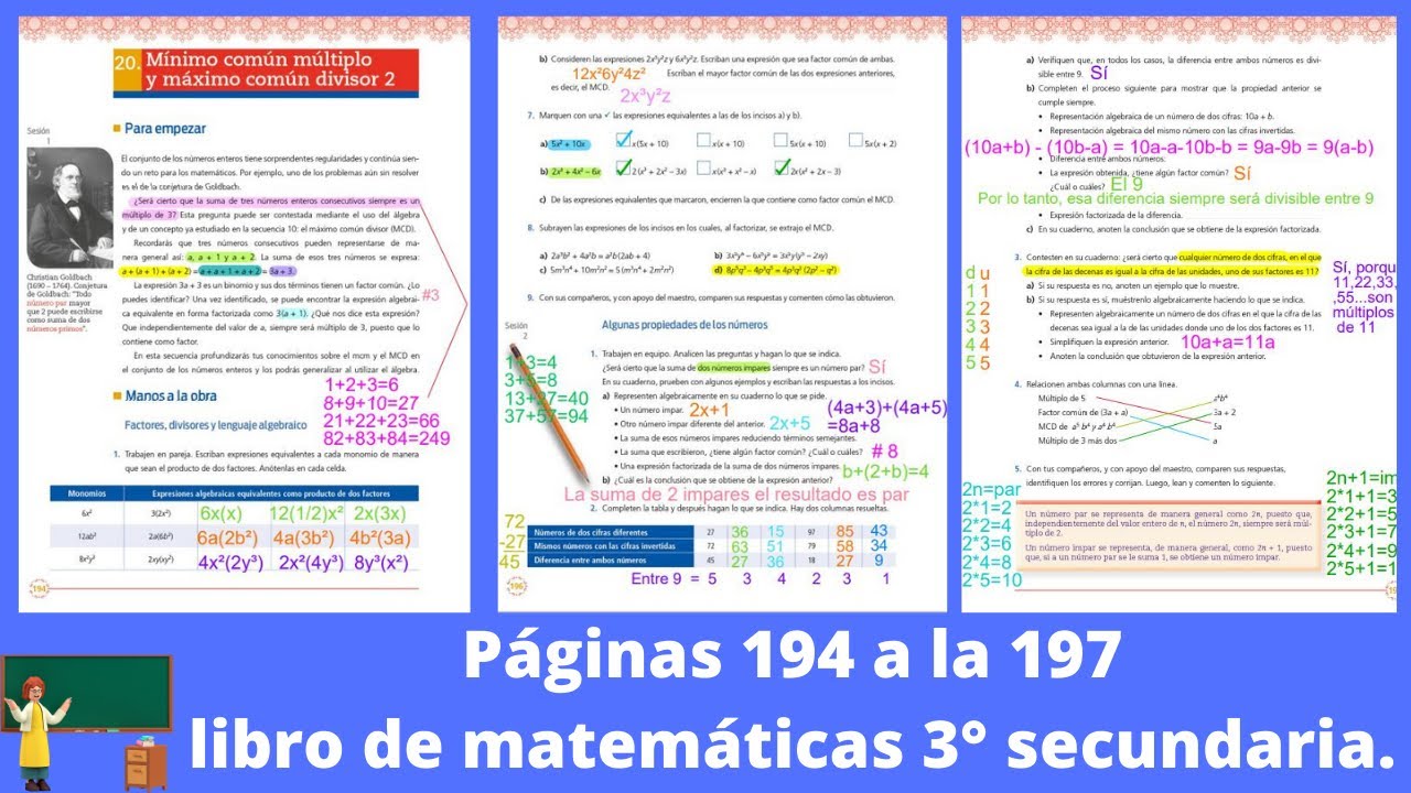 Páginas 194, 195, 196 y 197 matemáticas 3° secundaria