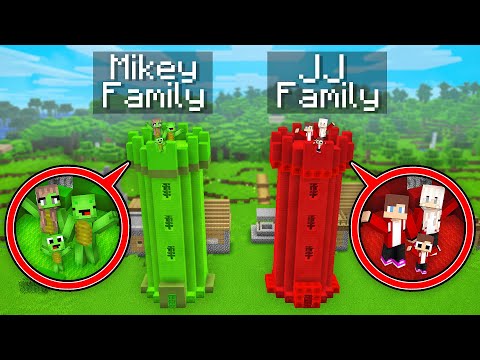 Mikey Family vs JJ Family TOWER Survival Battle in Minecraft (Maizen)