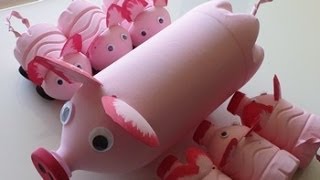 Recycled Art Ideas for Kids: Pig's Family from Plastic Bottles