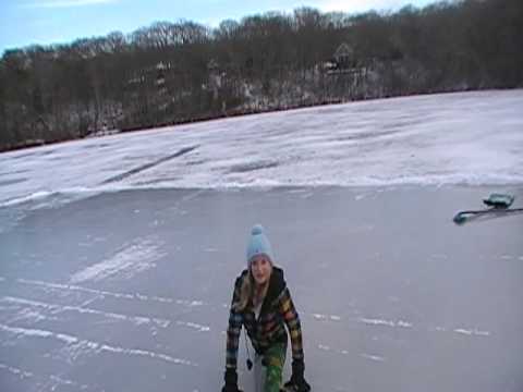 Aurora doing the split on ice!!!!!!