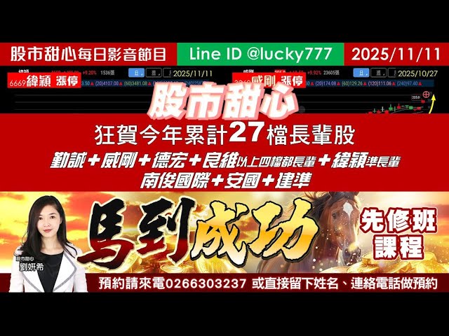 1111【甜心盤後影音】狂賀！今年累計27檔長輩股，緯穎．勤誠．威剛．德宏．良維．安國．建準．南俊國際