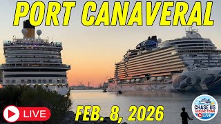 LIVE: Watching Cruise Ships Leaving Port Canaveral LIVE! (Feb. 8, 2026) Super Sunday Sail Aways