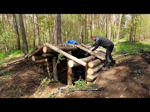 Building a Hidden Log Shelter Alone in the Forest - Bushcraft Survival