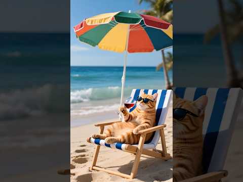 Cat drinking wine on a beach holiday. #shortsfeed #cat #catlovers #beach #funnyvideo #funny #wine
