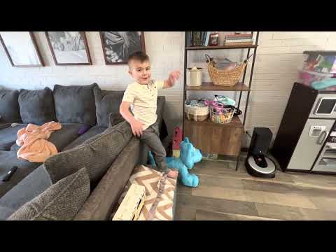 Roomba Henry starts up his Roombas to clean up a rainbow rice mess!