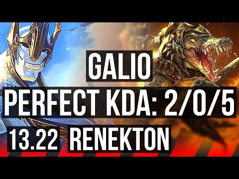 GALIO vs RENEKTON (TOP) | 2/0/5, 300+ games, Rank 14 Galio | KR Challenger | 13.22