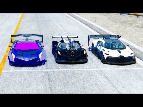 Koenigsegg Dragster vs Lamborghini Veneno GTR vs Bugatti Chiron GTR at Drag Race 24 KM