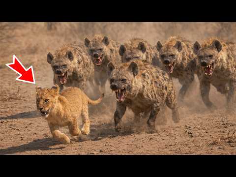 The hyenas were already chasing the little lion cub. You won't believe what happened next!