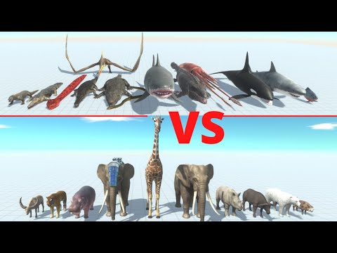 AQUATICS and REPTILES Team VS MODERN MAMMALS Team - Animal Revolt Battle Simulator