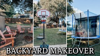 BACKYARD MAKEOVER ON A BUDGET | YARD GAMES, SPORTS, PATIO & FIRE PIT SET UP | AFFORDABLE YARD IDEAS