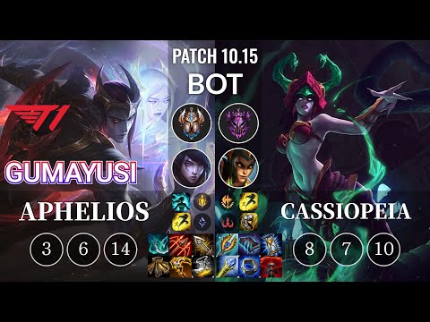 T1 Gumayusi Aphelios vs Cassiopeia Bot - KR Patch 10.15