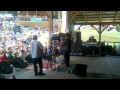 Darrell Scott Trio at holler stage, playing "Banjo Clark," with a Kenny Malone drum solo