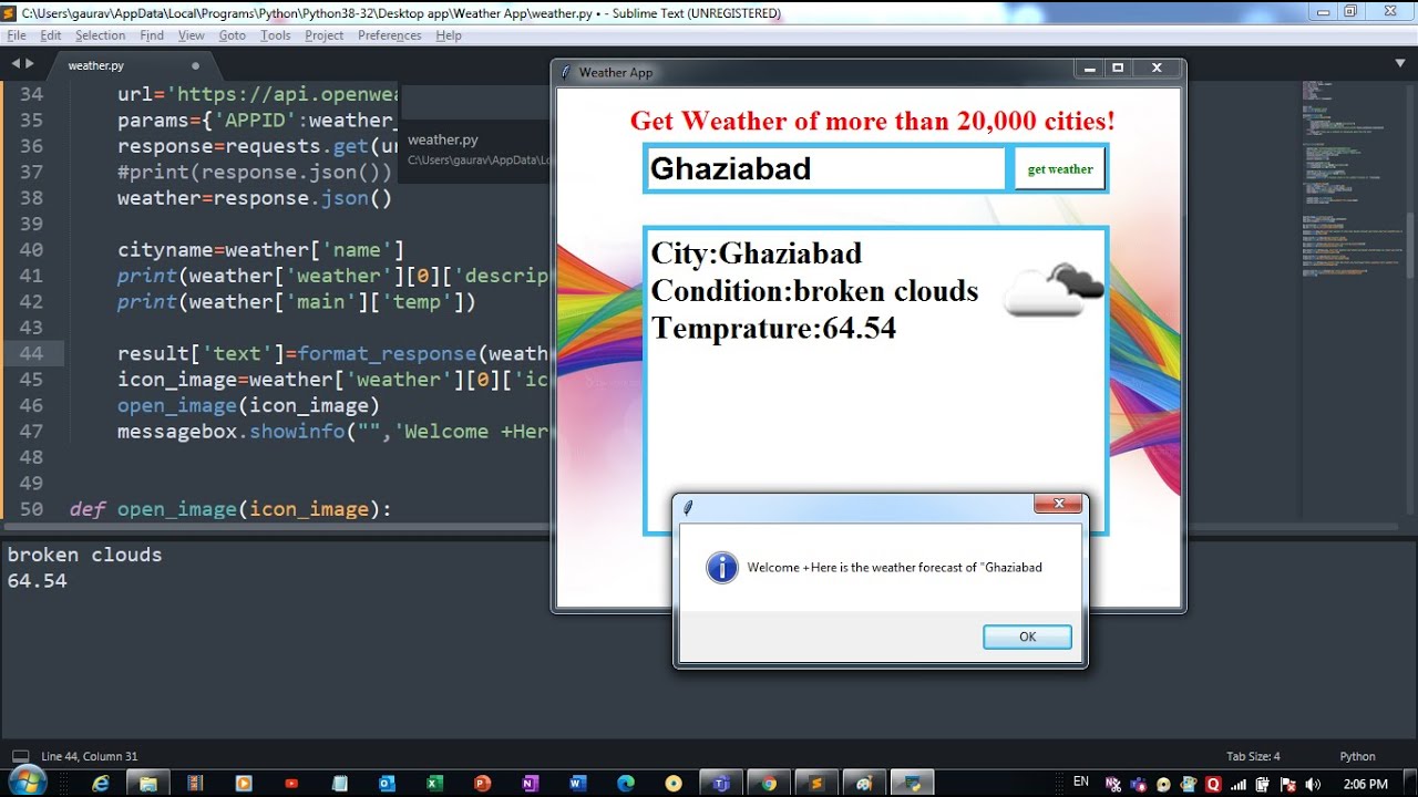 Make a Weather App in Python Tkinter | Python Software Development Course | Project-3