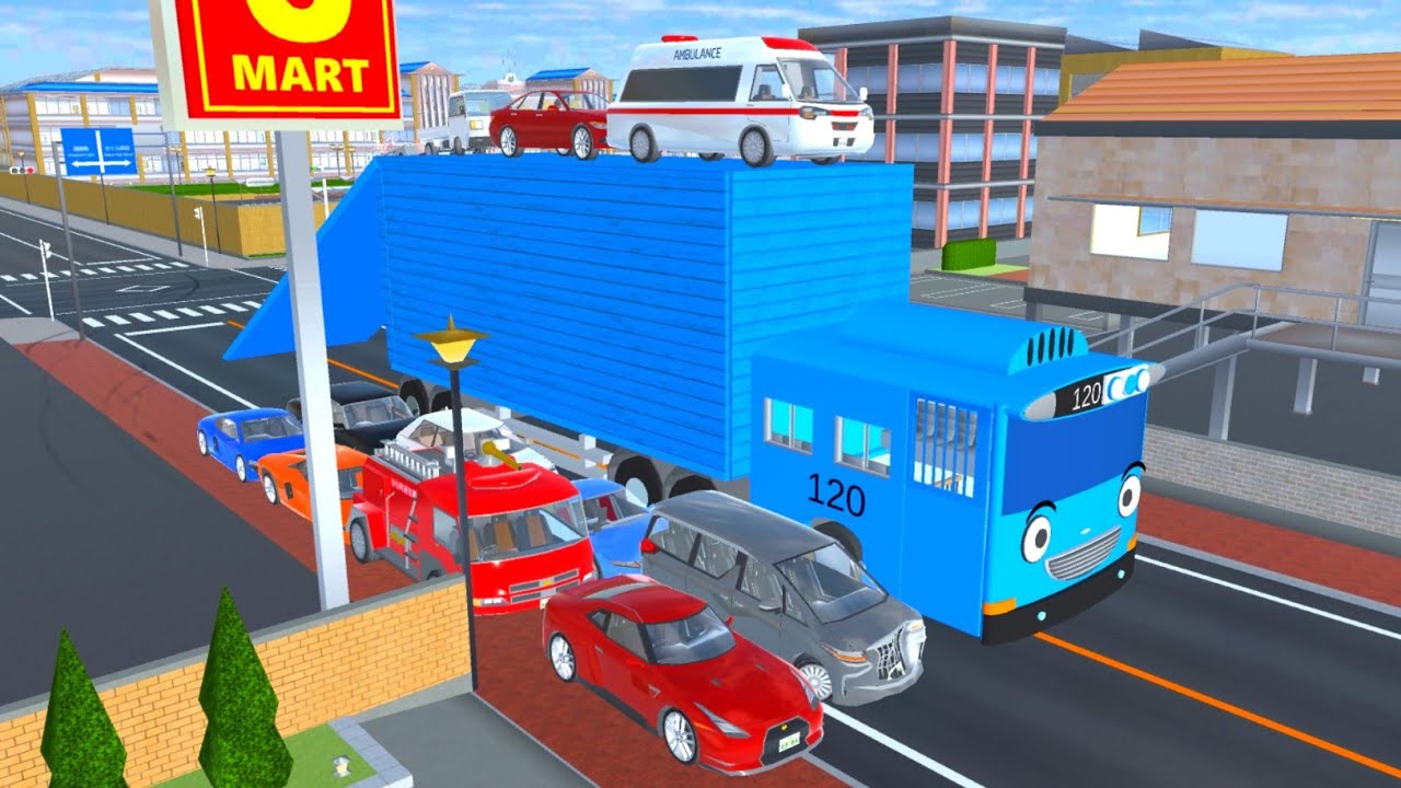 COLLECT ALL RAINBOW COLOUR SUPER CARS 🌈 WITH TRUCK TAYO CONTAINER - SAKURA SCHOOL SIMULATOR