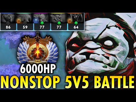 Crazy 5v5 Nonstop Team Fight!! Pudge 6000HP Immortal Intense Game | Genius Pudge