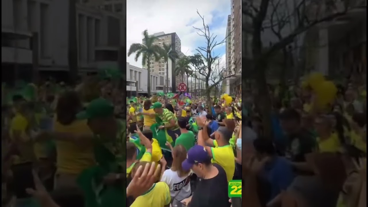 Apoiadores de Flávio Bolsonaro fazem ato na Avenida Ana Costa, em Santos.