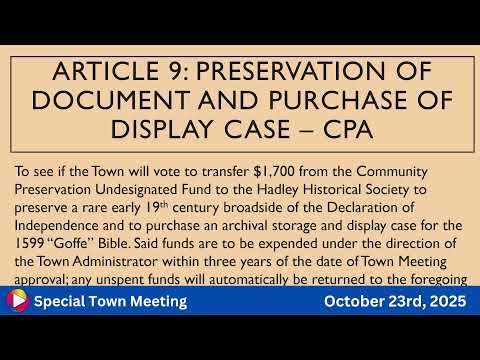 Special Town Meeting: 10-23-25