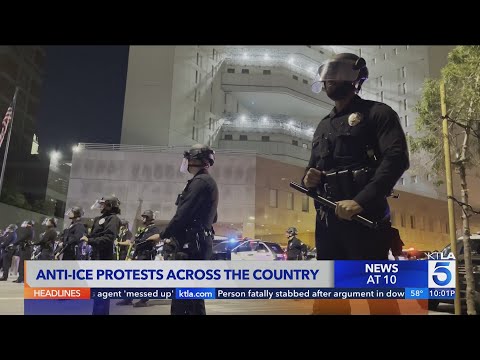 Large crowds gather for anti-ICE protests, march in downtown L.A.