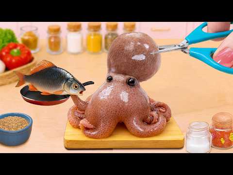 Easy Tiny Cooking 🐙 How to Cook Miniature Spicy Fried Fish and Octopus Recipe
