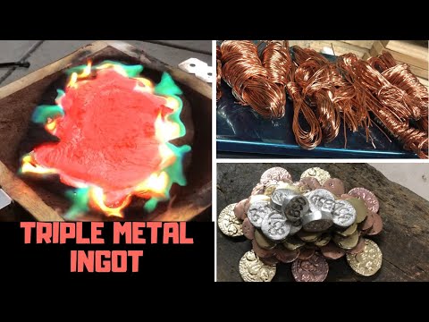 Triple Metal Sunken Treasure  Ingot Casting  -  Copper Brass Aluminium - ASMR Metal Melting