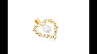 Šperky - Prívesok zo žltého 9K zlata, zirkónová kontúra srdca, slzičková perla v strede