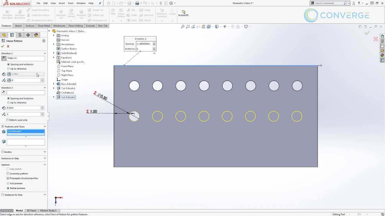 SOLIDWORKS Fundamentals Part 3: Equation Driven Linear Patterns