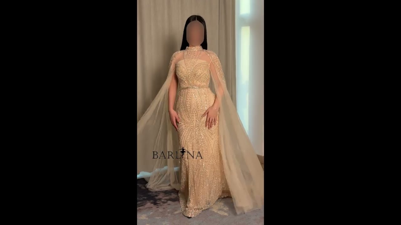 فستان سهرة ذهبي مطرز بالكريستال والترتر - 4XL