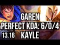 GAREN vs KAYLE (TOP) | 6/0/4, 1.1M mastery, Dominating | KR Diamond | 13.16