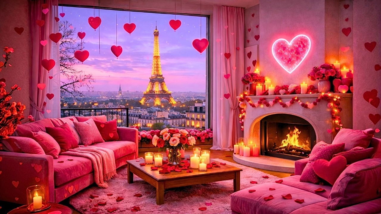 🔴 Live! Valentine's Day Paris 24/7 Eiffel Tower View 🔥 Romantic Fireplace