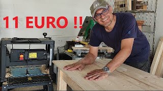 11 EURO COSTRUISCO TAVOLO DI LEGNO IN ABETE  con PIALLA DA BANCO VEVOR E TAVOLE DA CANTIERE USATE