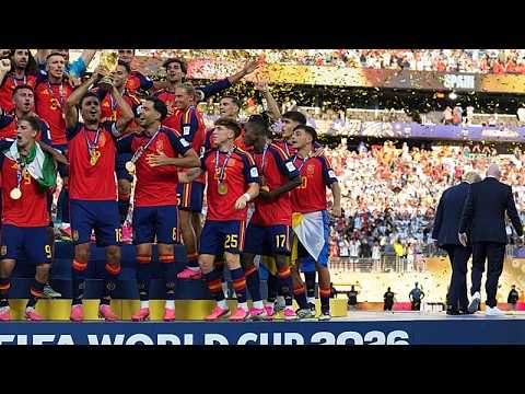 Video Thumbnail: Trump and Infantino hand World Cup trophy to Spain