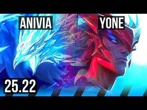 ANIVIA vs YONE (MID) | 6 solo kills, 1300+ games, 14/3/7, Dominating | NA Master | 25.22