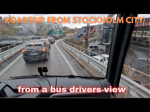 Bus trip on E18 from Stockholm to Norrtälje in Sweden.