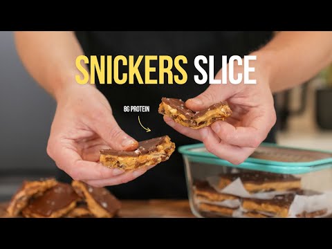 No-Bake Snickers Slices Using Only 6 Ingredients — 247 Calories & 8g Protein Each