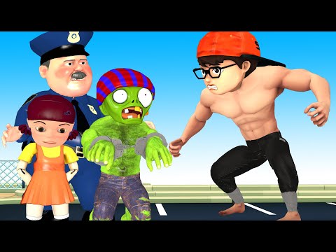 Fat Police rescue Strong Nick Vs Giant Zombie - Scary Teacher 3D Doll Squid Game Happy ending