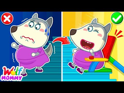Little Wolf Builds a DIY Chairlift for Pregnant Mommy Wolf To Go Downstairs! | Family Kids Cartoon
