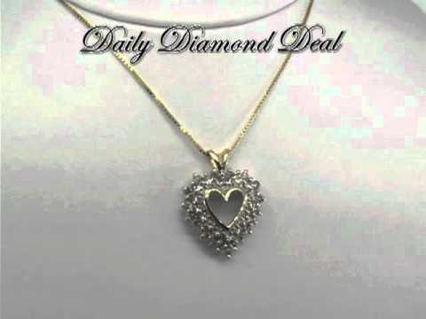 14K Yellow Gold Womens Diamond Heart Pendant Necklace